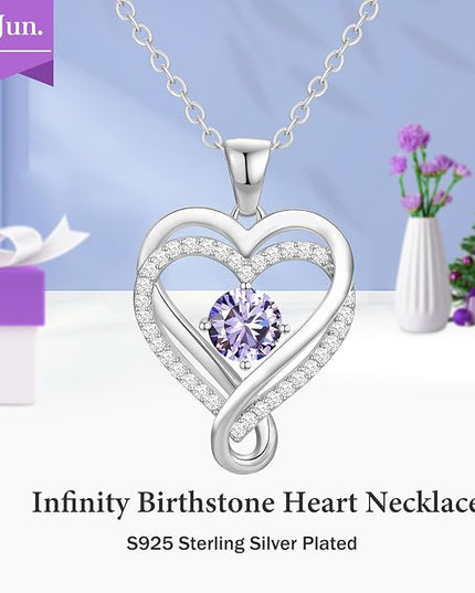 Infinity Love Heart Birthstone Necklace for Women Wife, S925 Sterling Silver Anniversary for Women Wife Birthday Gift for Her Girlfriend Mom Daughters, I Love You Women's Jewelry 18k Rose Gold Filled