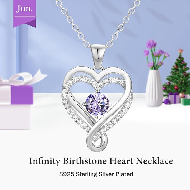 Infinity Love Heart Birthstone Necklace for Women Wife, S925 Sterling Silver Anniversary for Women Wife Birthday Gift for Her Girlfriend Mom Daughters, I Love You Women's Jewelry 18k Rose Gold Filled