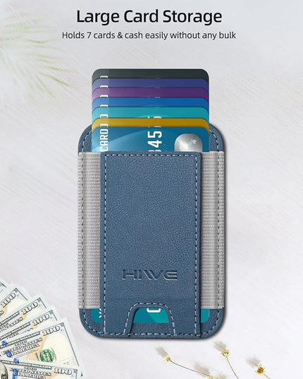 Card Holder for Phone Case, Leather Phone Wallet Stick On, Strongest Adhesive Phones Wallet for iPhone/Android, Minimalist Slim RFID, Fit 7 Cards, Blue, 1 Pack