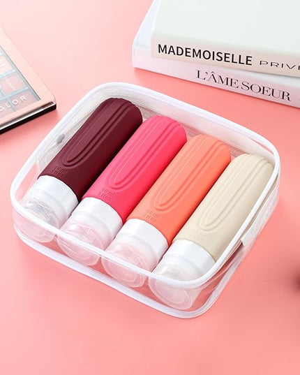 Travel Bottles for Toiletries, Tsa Approved 3oz Travel Size Containers BPA Free Leak Proof Refillable Liquid Silicone Squeezable Travel Accessories for Shampoo Conditioner Lotion (4 Pack)