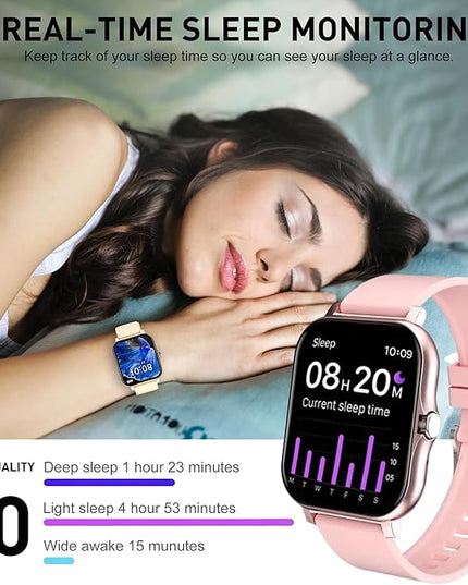 Smart Watch, 1.83" Upgraded Full Touchscreen Smart Watch for Android iPhones with Heart Rate Blood Pressure Monitor, Multiple Sports Fitness Tracker with Smart Watches for Women Men (Pink)