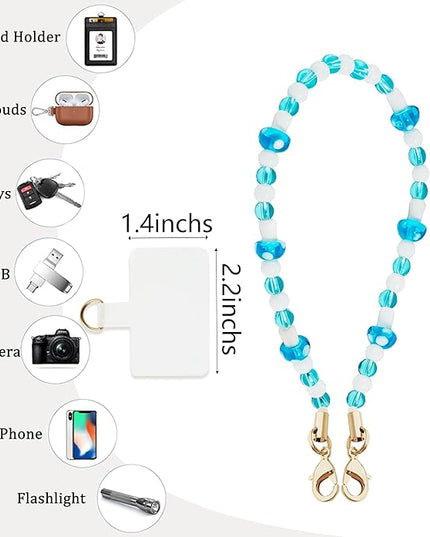Marble Beaded Phone Wrist Strap,Detachable Phone Bracelet Strap with Tether Tab,Hands-Free Wristlet Strap (Blue Mushroom)