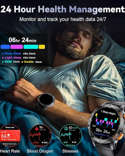 LIGE GPS Smart Watches for Men, Bluetooth Call, LED Flashlight, Compass, 1.43" AMOLED Fitness Watch with Heart Rate/Sleep Monitor, 100+ Sports Modes, iOS Android Compatible, Military Outdoor, Black