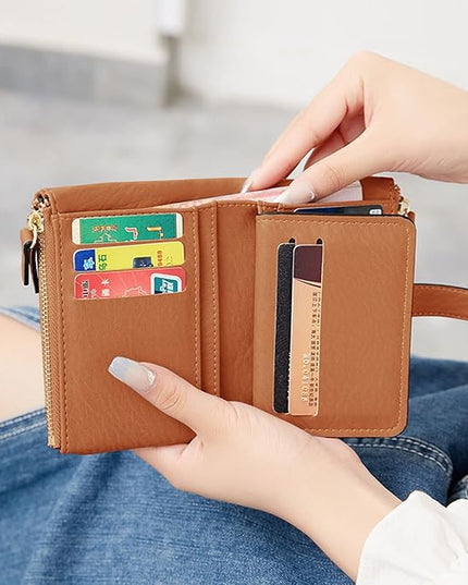 AOXONEL Women's Wallets Leather Wallets for Women Rfid Small Ladies Wallet Billfolds for Women,Trifold Mini Wallets for Women with Double Zipper Coin Pocket (Brown)