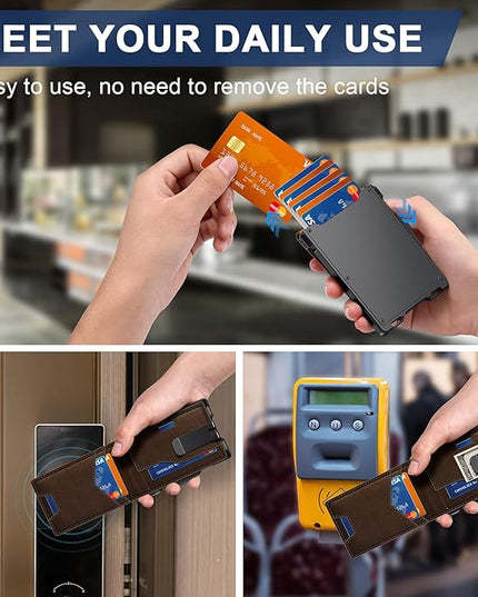 GHUKY Wallet for Men, Minimalist Slim Mens Wallet with Money Clip, RFID Blocking Smart Pop Up Card Wallet with ID Window, Compact Bifold Wallet,Metal Aluminum Credit Card Holder