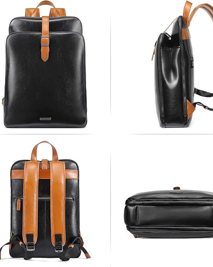 CLUCI Leather Backpack for Women, 15.6 inch Laptop Bag, Large Genuine Work Backpack Travel Back