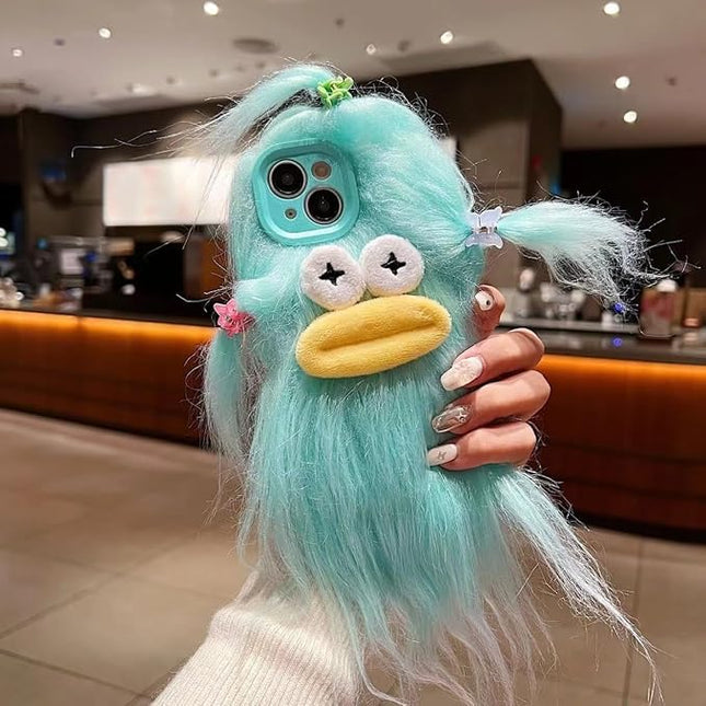 for iPhone 17 Case,Funny and Silly Weird Furry Phone Cases [DIY Long Hair with Hairclip] Ugly Phone Case Swap Challenge Gifts with Friends (Green)