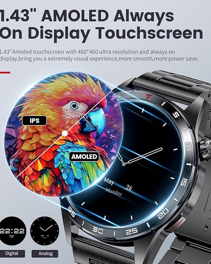 SUNKTA Smart Watch for Men,Answer/Make Calls,1.43'' AMOLED,IP68 Waterproof,110+ Sports Modes Fitness Watch with Sleep Monitor/SpO2/Heart Rate/Pedometer Rugged Outdoor Smartwatch 2 Straps