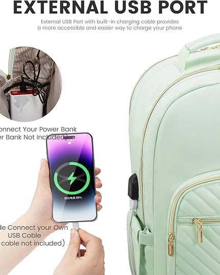 LOVEVOOK Laptop Backpack for Women 15.6 inch,Cute Womens Travel Backpack Purse,Professional Laptop Computer Bag,Waterproof Work Business College Teacher Bags Carry on Backpack with USB Port,Cyan Green