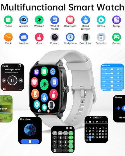 Smart Watches for Women Men with Bluetooth Call & AI Voice, 1.85" HD Fitness Tracker with Heart Rate SpO2 Sleep Monitor, 100+ Sports Modes,Mini Games, IP68 Waterproof Smartwatch for Android iOS Phones