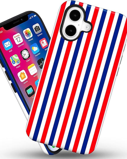Magnetic for iPhone 17 Case Cute Stripes Phone Case, Shockproof Slim TPU and Hard PC Protective Phone Cover Compatible with MagSafe Designed for Women Girls, Red and Blue