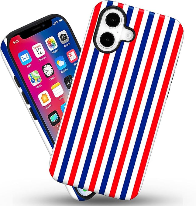 Magnetic for iPhone 17 Case Cute Stripes Phone Case, Shockproof Slim TPU and Hard PC Protective Phone Cover Compatible with MagSafe Designed for Women Girls, Red and Blue