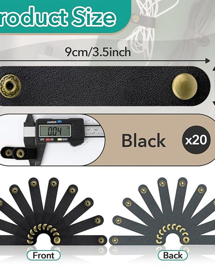 20 Pcs Leather Cord Organizer - Black Leather Cord Ties for Charging Cords, Reusable Charging Cable Organizers