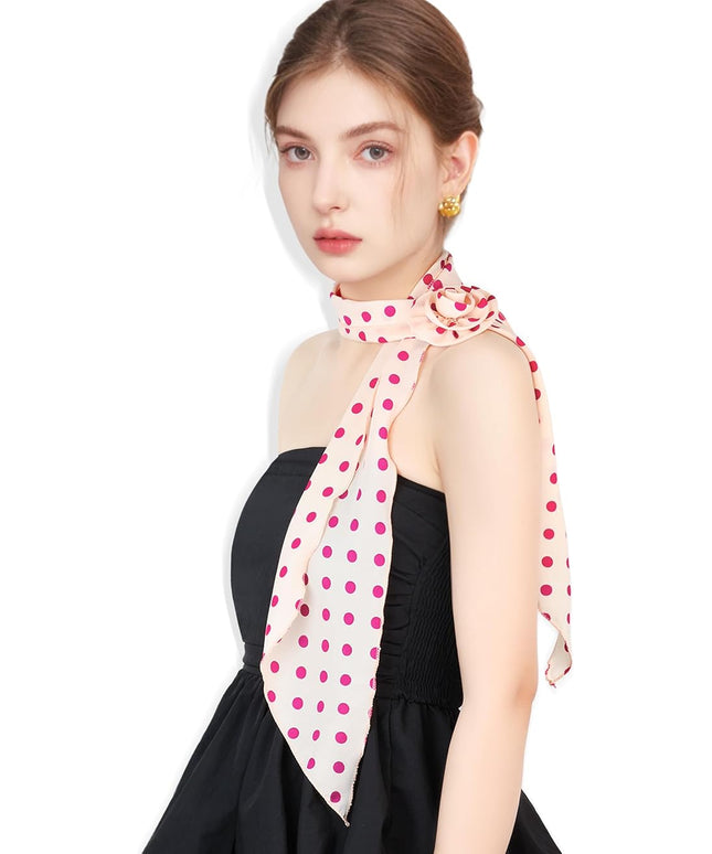 Chiffon Scarf for Women, Removable Flower Neck Scarf Light Soft Fashion Rose Scarves Versatile Headband or Hair Band