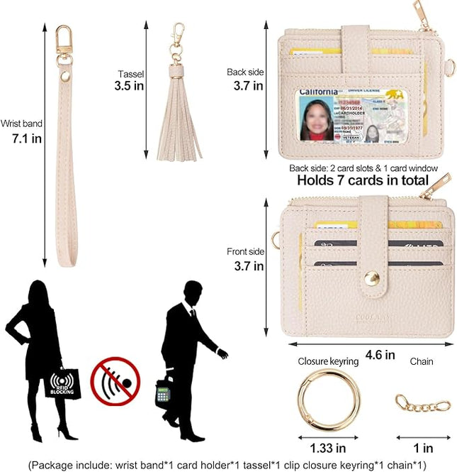 COOLANS Silicone Bracelet Wristlet Wallet Credit Card Holder RFID,ID Window,Key Ring Tassel,Slim Wallet Women Keychain Purse