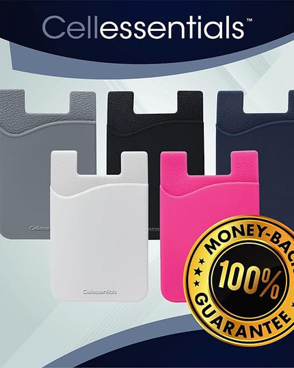 USA Merchant Redesigned Card Holder - Silicone Stick on Cell Phone Wallet with Pocket for Credit Card ID Business Card - iPhone Android & Smartphones (White, Grey, Pink, Black, Navy)