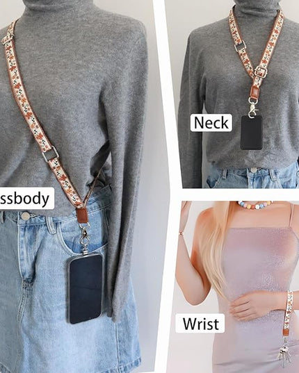 LEMEDE Wrist Keychain and Adjustable Phone Lanyard, Silver Hook Phone Crossbody Strap with 360° Rotating Phone Pads
