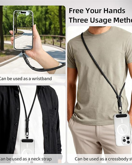 360° Rotatable Adjustable Phone Lanyard 3-Piece Set - Wrist/Neck/Crossbody Strap with Tether Tabs, Universal for Phones