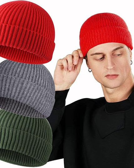 ROYBENS Swag Wool Knit Cuff Short Fisherman Beanie for Men Women, Winter Warm Hats