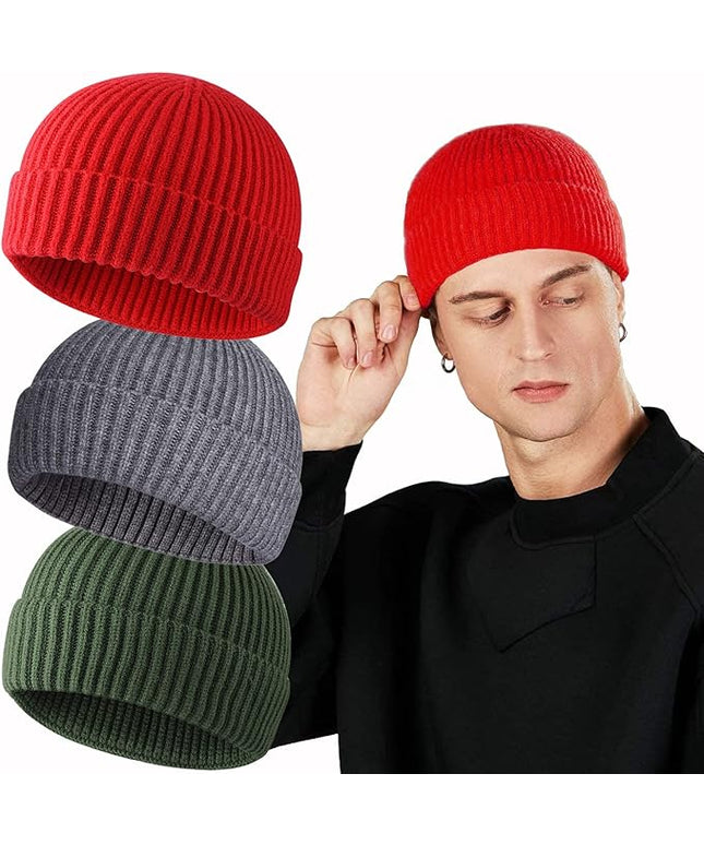 ROYBENS Swag Wool Knit Cuff Short Fisherman Beanie for Men Women, Winter Warm Hats