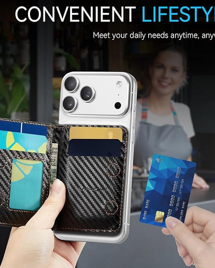 Vinich for Magsafe Wallet Magnetic RFID Blocking Card Holder Compatible with MagSafe Phones and Cases, Strong Magnet Minimalist Phone Wallet for iPhone 17/16/15/14/13/12/Pro/Max/Plus/Air, Carbon Black