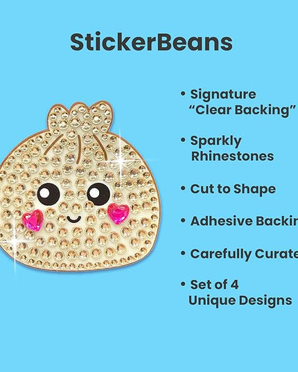 StickerBeans® Rhinestone Stickers - Savory & Sushi 4-Pack, 2” x 2” Each, Unique Sparkly Cut-to-Shape for Collecting, Trading, Decorating Laptops, Phone Cases, Scrapbooks, for Kids, Teens, & Adults