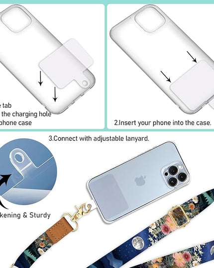 Phone Lanyard Crossbody Wrist Strap, Moon Mountain Flower Night Cell Phone Lanyards for Around the Neck Wristlet Shoulder, Adjustable Strap for Car Key Keychain Wallet Case ID Badge