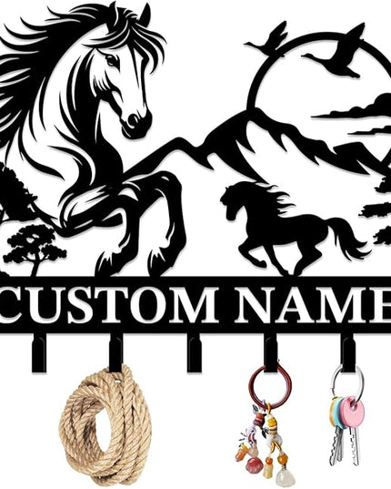 peanut case Personalized Farm Horse Keys Hooks,Custom Name Metal Cowboy Horse Art Keys Hooks,Metal Horse Lover Wall Home Storage Decorative Keys Hooks,Key Holder Hooks for Wall (Style I)