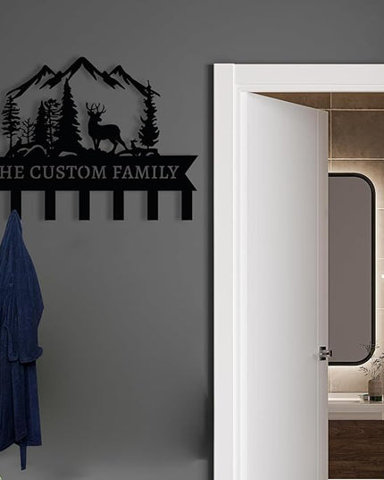 Personalized Metal Key Holder for Wall, Custom Deer Name Hooks, Name Letter Wall Decoration Key Hook, Lodge Decor, Key Rack for Entryway, Key Organizer for Living Room, Hunter Gift, Deer Cabin Sign