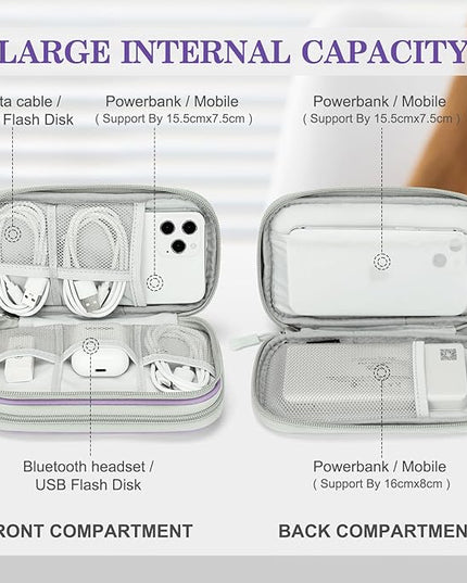 FYY Electronic Organizer, Travel Cable Organizer Bag Pouch Electronic Accessories Carry Case Portable Waterproof Double Layers All-in-One Storage Bag for Cable, Cord, Charger, Phone,-Light Purple