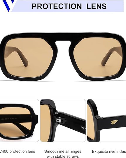 VANLINKER Oversized Retro Square Aviator Sunglasses for Women Men 70s Vintage Style Trendy Big Flat Top Sun Glasses VL9826