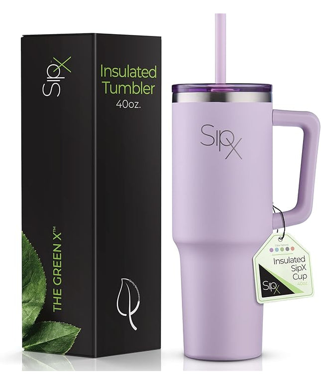 SIPX™ 40 oz Insulated Tumbler with Handle & Straw – Vacuum Insulated Stainless Steel, Leakproof, Cupholder Friendly – Perfect for Iced Coffee, Water & Travel – Purple