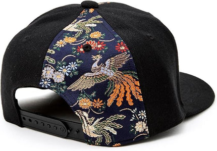 W@nderFabric Traditional Japanese Kimono Baseball Cap, Embroidered Pattern, Adjustable Snapback Flat Brim, 6-Panel Cap