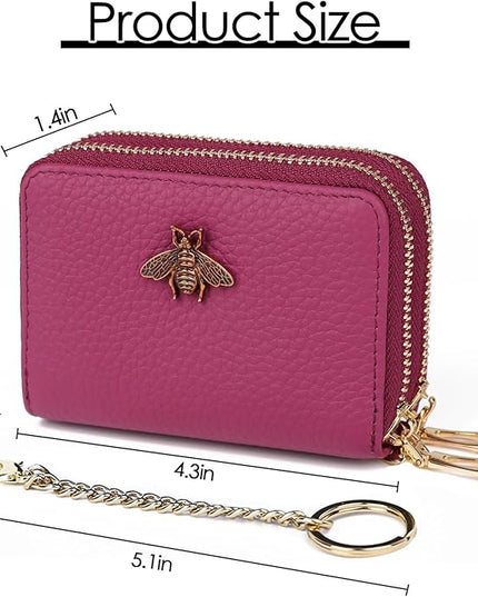 imeetu RFID Credit Card Holder, Small Leather Zipper Card Case Wallet for Women