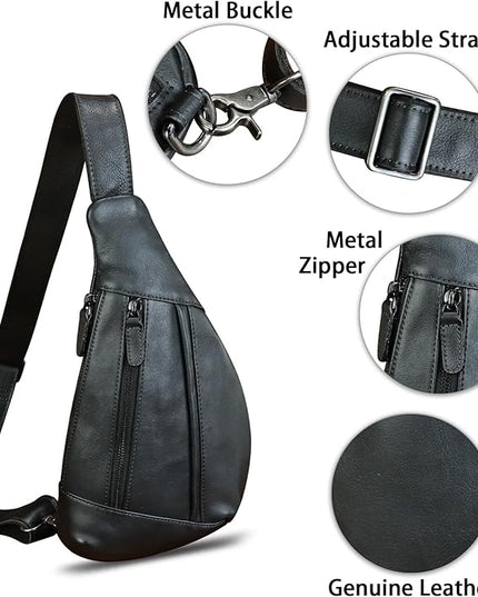 LRTO Genuine Leather Sling Bag for Men and Women Vintage Real Leather Crossbody Chest Bags Backpack Purse for Travel Hiking