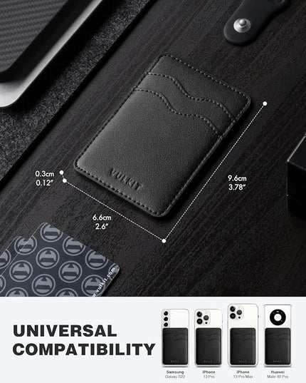 VULKIT 2 Pack Stick on Card Holder Compatible for iphone Leather Cell Phone Wallet Credit Card Case Strong Sticker for Women,Black