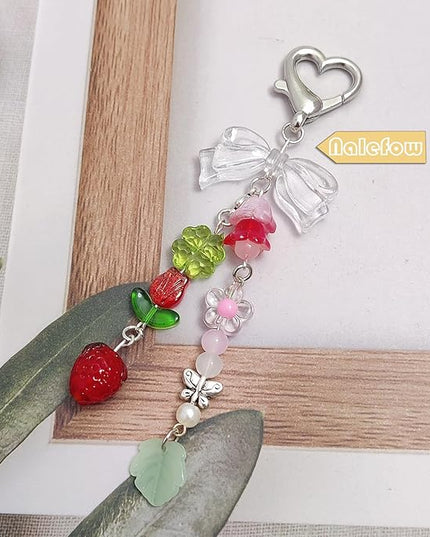 Keychain Bag Accessories Cute Cherry Strawberry Flower Keychains Accessories Decor for Keys Bags Purses Gift