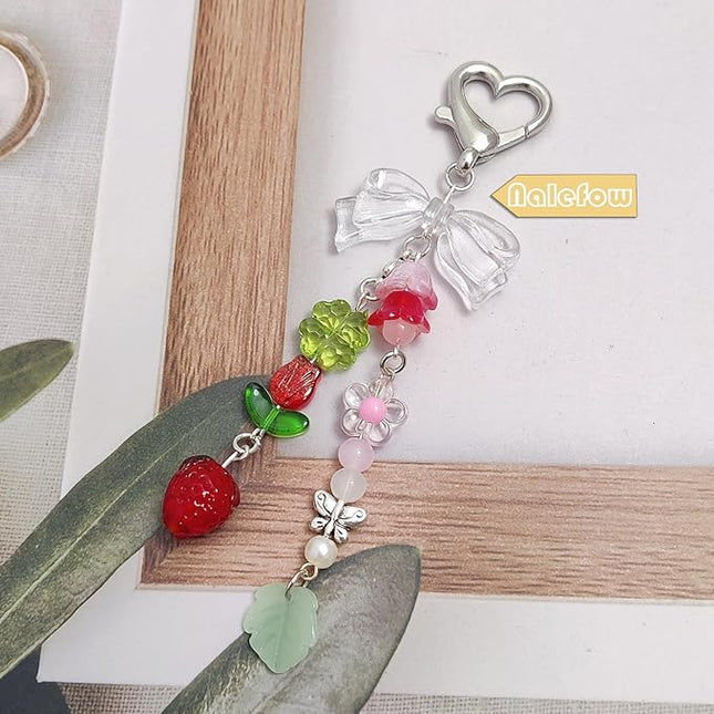 Keychain Bag Accessories Cute Cherry Strawberry Flower Keychains Accessories Decor for Keys Bags Purses Gift