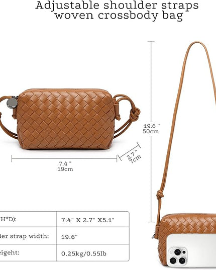 Woven Leather Crossbody Bag,Small Woven Crossbody Purse for Women, Mini braided Clutch Shoulder Handbag,Light Weight