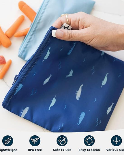 Tiny Twinkle Reusable Snack Bags for Kids – 3 Pack Snack Pouches & Sandwich Bag for Toddlers – Machine Washable, Mess-Proof for Lunch & Travel (Ocean)
