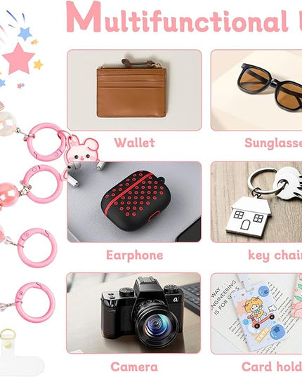 2 Pcs Phone Charm Wrist Strap with Tether Tab, Double Anti Lost Cute Beaded Wrist Lanyard, Detachable Transparent Phone Charms for Bag, Key Chains, Camera Decor