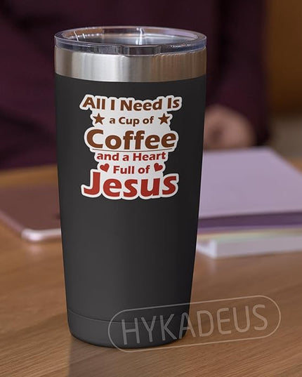 (3Pcs) All I Need is a Cup of Coffee and a Heart Full of Jesus Sticker, Inspirational Christian Faith Vinyl Decal for Laptop, Water Bottle, Scrapbook, Phone Case, Journal, Waterproof 3" x 3"