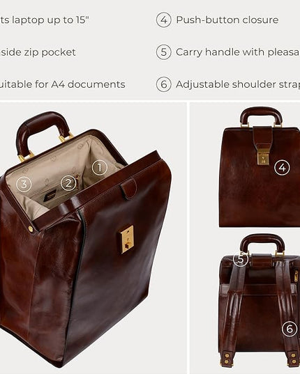Time Resistance Leather Backpack for Men and Women - Business Rucksack Laptop Bag (Brown)