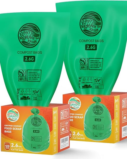 2.6 Gallon Compostable Trash Bags,240 Count Compost Trash Bags for Bedroom Kitchen Office Fit 10 Liter，Small Kitchen Food Scrap Waste Bags,ASTM D6400, US BPI & Europe OK compost HOME certified