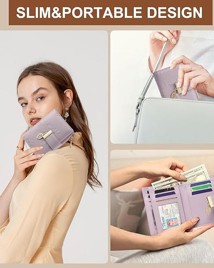 yiijay Small Wallet Women RFID Blocking Leather Bifold Wallet Credit Card Holder for Women Ladies Compact Wallet Mini Purse With Zipper Pocket