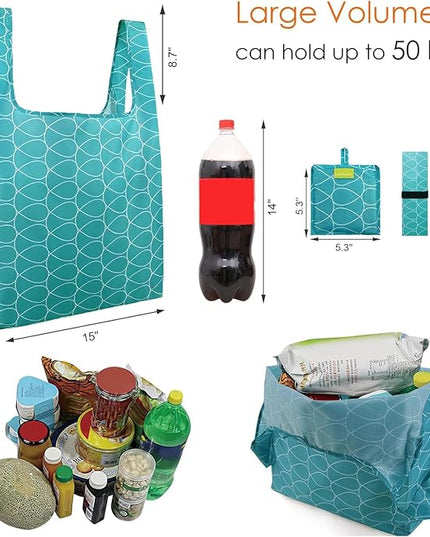 BeeGreen Geometry Reusable Grocery Bags Bulk 6 Packs X-Large, Reusable Shopping Bags Foldable for Groceries, Vegetables, Fruits Watertight Bulk Tote Bags Washable For Women and Men