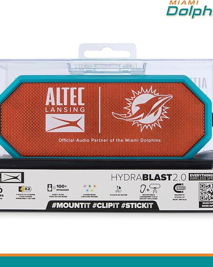 Altec Lansing - Portable Bluetooth Speaker HYDRABLAST 2.0, Waterproof IP67, 20W Output Power, Magnetic Bluetooth Speaker (Miami Dolphins)