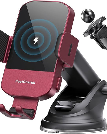 CHGeek 15W Fast Charging Auto Clamping Car Charger Phone Mount Phone Holder (Red)