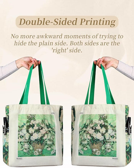 AUSVKAI Cute Canvas Tote Bag for Women, Reusable Designer Bags with Handles Pockets&Snaps for College Beach Everyday Grocery