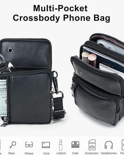 Bluome Small Crossbody Phone Purse for Women –PU Leather Crossbody Handbag Wallets Shoulder Travel Bag with Headphone Jack